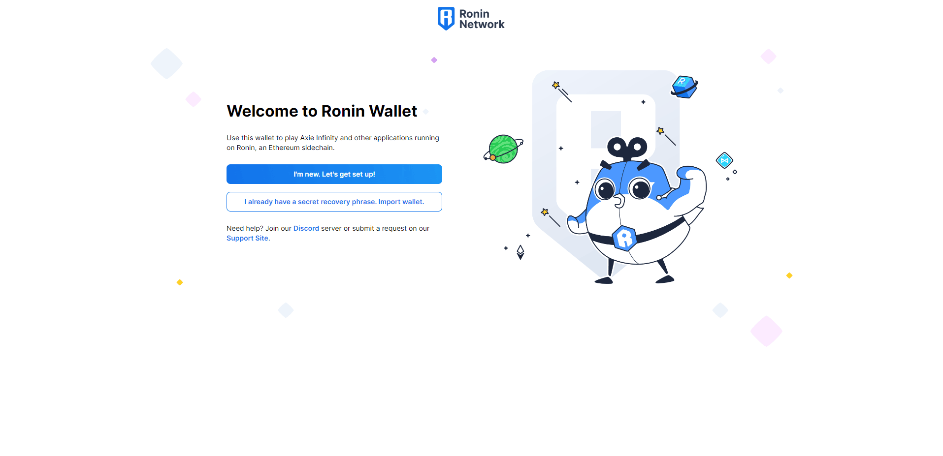 Ronin Wallet Creation Page