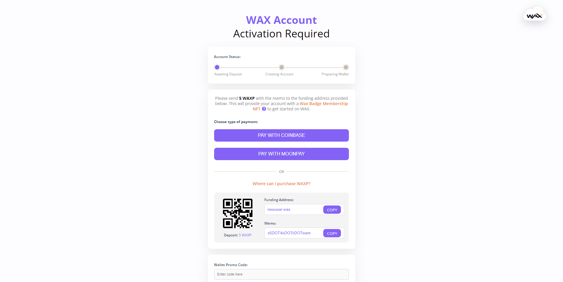 Wax Account Funding Activation.png