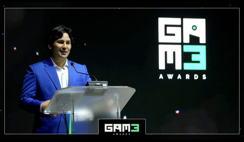 Ronin Network team accepting Best Ecosystem award at GAM3 Awards 2025 Web3 gaming event