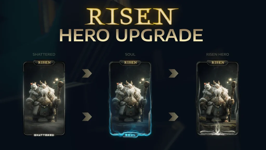 Gameplay from Valannia MMO on Solana blockchain showing exploration, crafting, and combat using Risen Heroes NFTs.